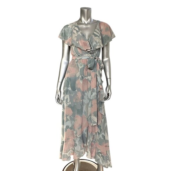 Show Me Your Mumu Jess Green Floral Ruffle Wrap Midi Dress XS - Picture 6 of 13